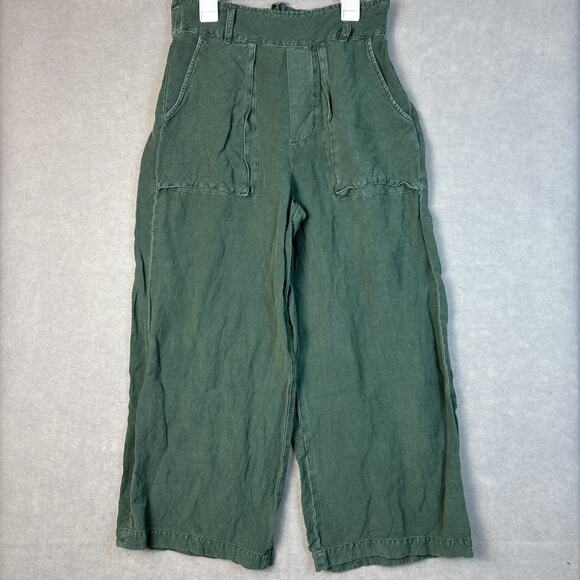 Young Fabulous And Broke YFB Pants Small Green Linen Blend Wide Leg Elastic - Picture 1 of 7
